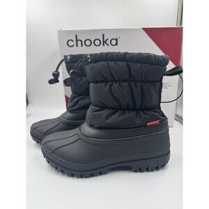 Chooka Women’s Black Nylon Puffer Insulated Waterproof Snow Boots Size 8 New